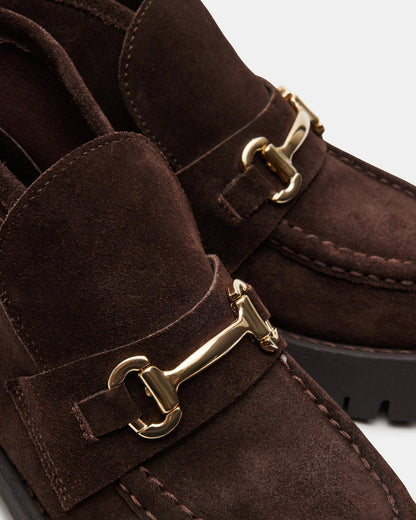 LEON Chocolate Brown Suede Platform Lug Sole Women's Loafer