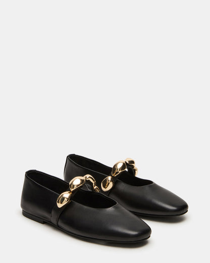 POPPIN Black Leather Mary Jane Ballet Women's Flat