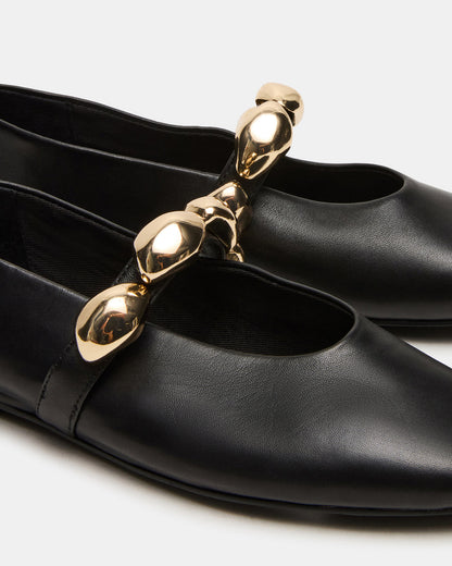 POPPIN Black Leather Mary Jane Ballet Women's Flat
