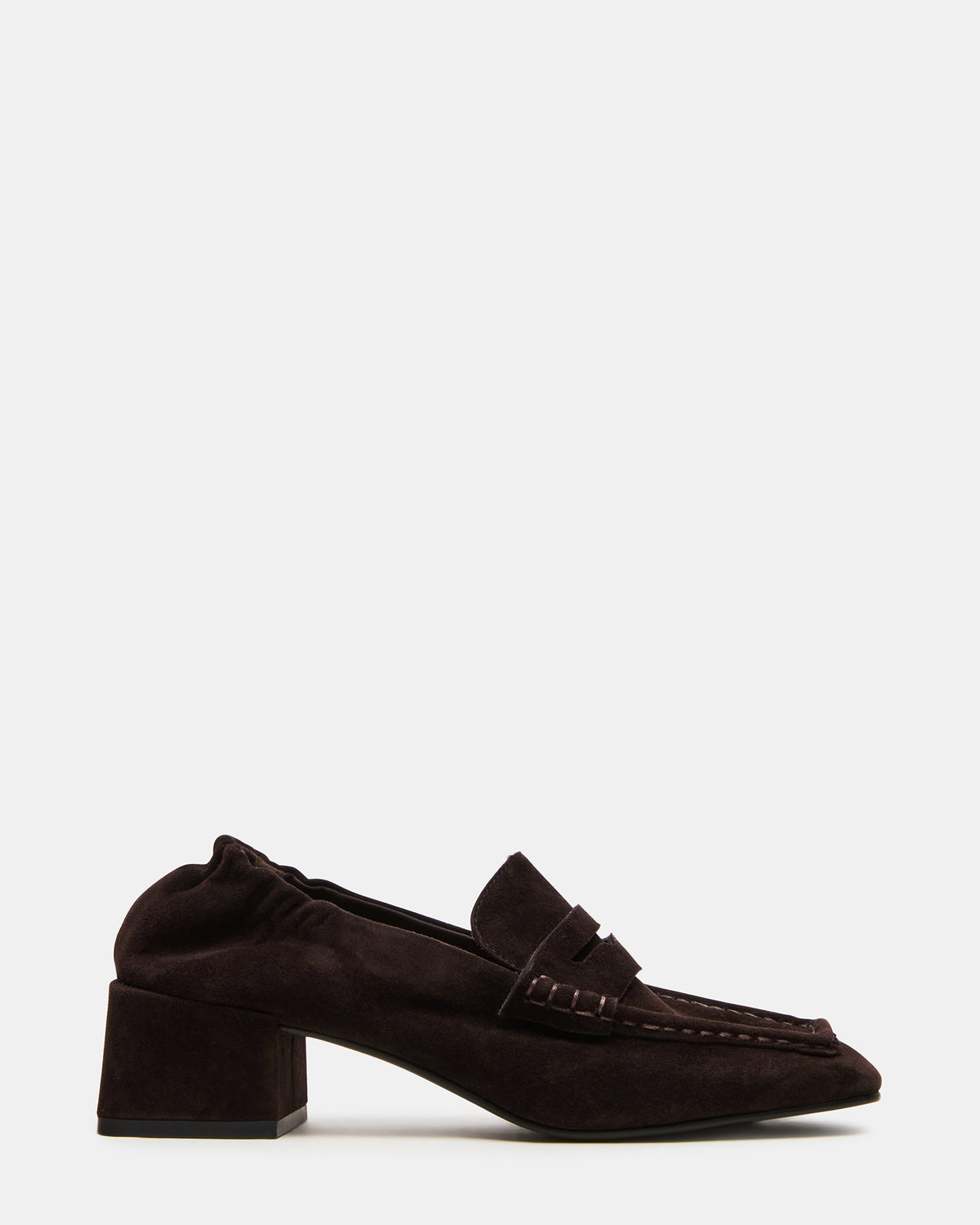 ESTEE Brown Suede Square-Toe Heeled Women's Loafer