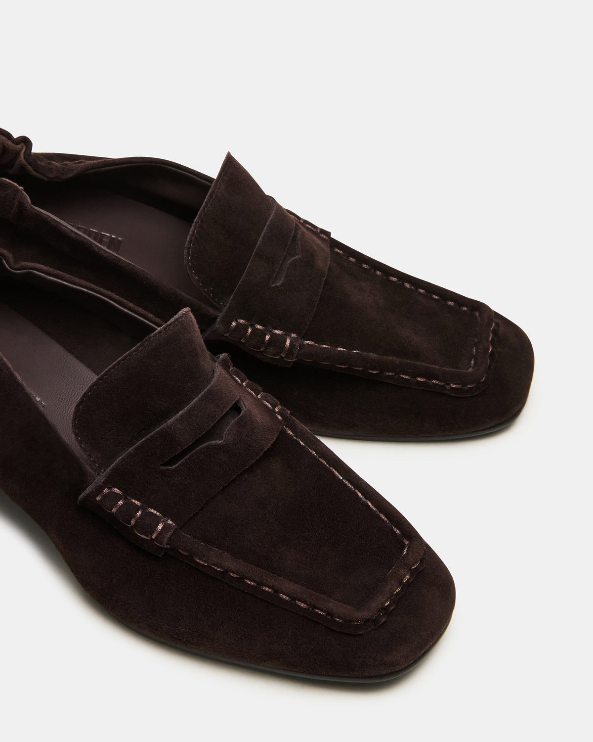 ESTEE Brown Suede Square-Toe Heeled Women's Loafer