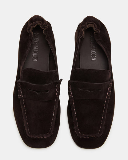 ESTEE Brown Suede Square-Toe Heeled Women's Loafer