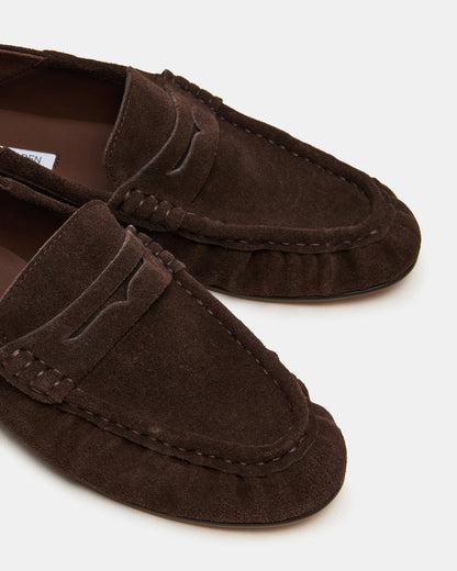 ROGER Chocolate Brown Suede Slip-On Women's Loafer
