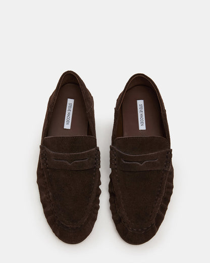ROGER Chocolate Brown Suede Slip-On Women's Loafer