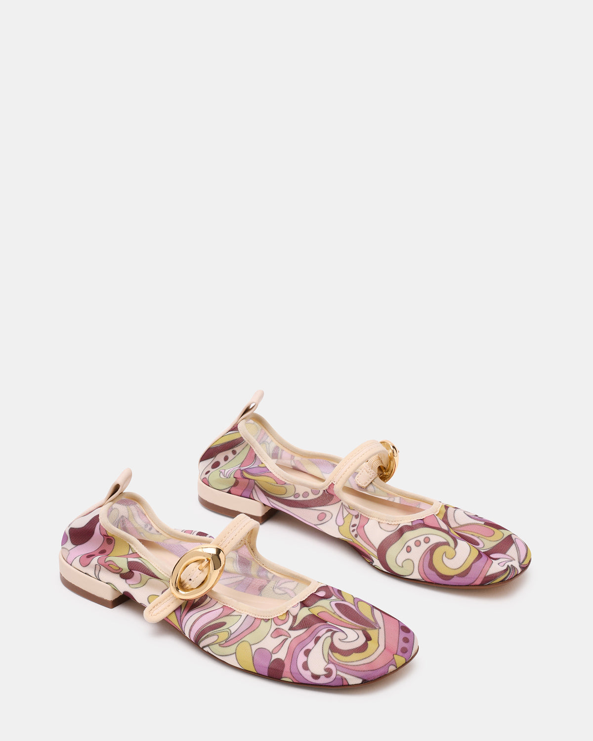 DAFFIA Purple Multi Mary Jane Gold-Detail Buckle Ballet Women's Flat