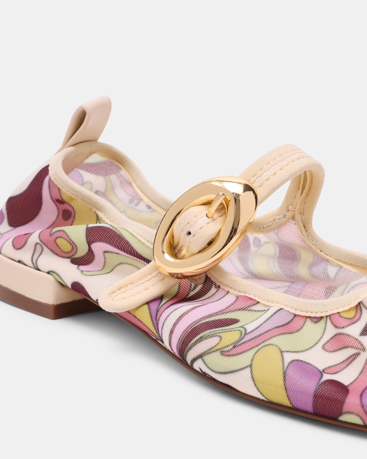 DAFFIA Purple Multi Mary Jane Gold-Detail Buckle Ballet Women's Flat