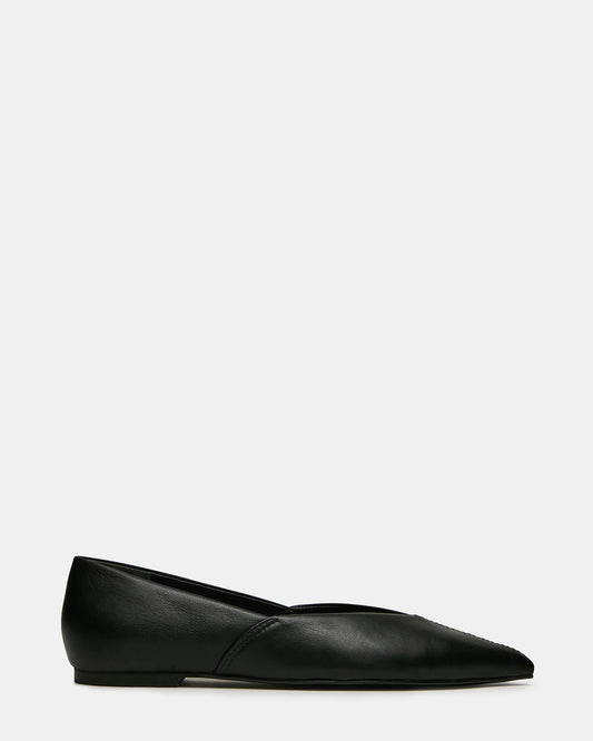 TOVI Black Leather Pointed-Toe Ballet Women's Flat