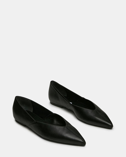 TOVI Black Leather Pointed-Toe Ballet Women's Flat
