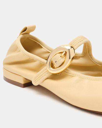 DAFFIA Butter Leather Mary Jane Gold-Detail Buckle Ballet Women's Flat