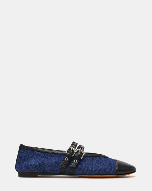 LYDIA Cap Black Denim Mary Jane Ballet Women's Flat