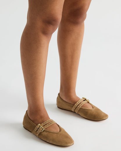 LYDIA Cap Black Denim Mary Jane Ballet Women's Flat