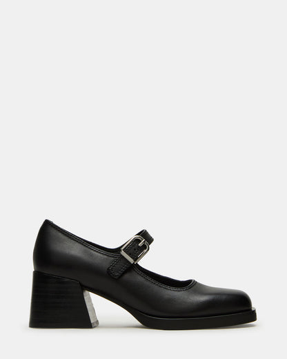LISBON Black Leather Square-Toe Mary Jane Women's Loafer