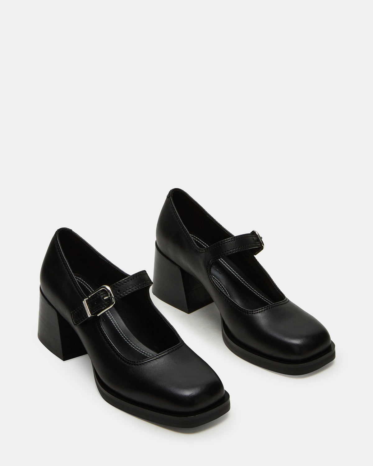 LISBON Black Leather Square-Toe Mary Jane Women's Loafer