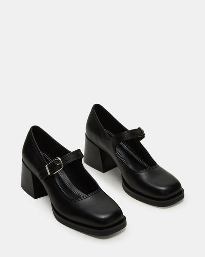 LISBON Black Leather Square-Toe Mary Jane Women's Loafer