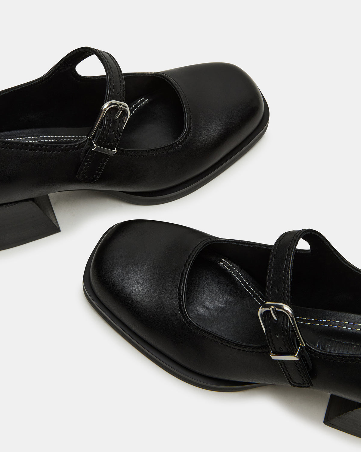 LISBON Black Leather Square-Toe Mary Jane Women's Loafer
