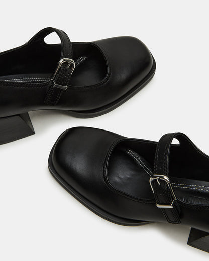 LISBON Black Leather Square-Toe Mary Jane Women's Loafer