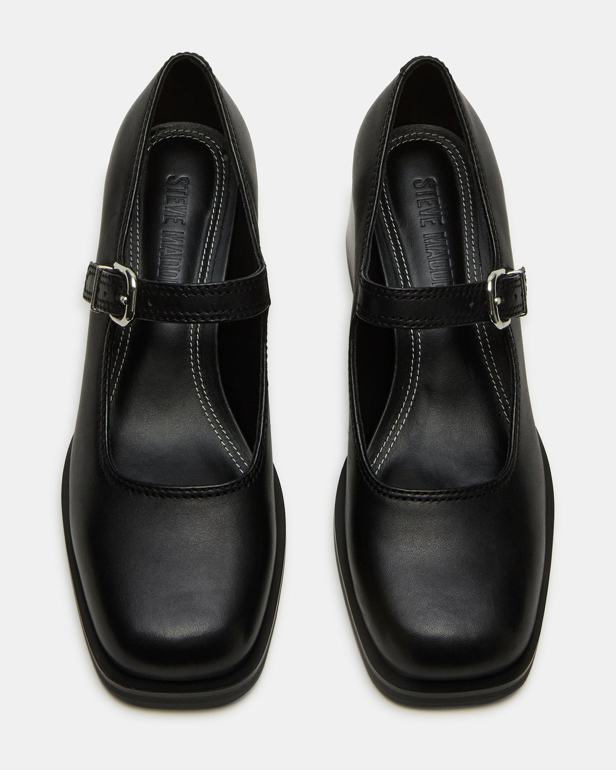 LISBON Black Leather Square-Toe Mary Jane Women's Loafer