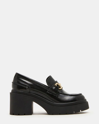 LAZRA Black Platform Lug Block Heel Women's Loafer
