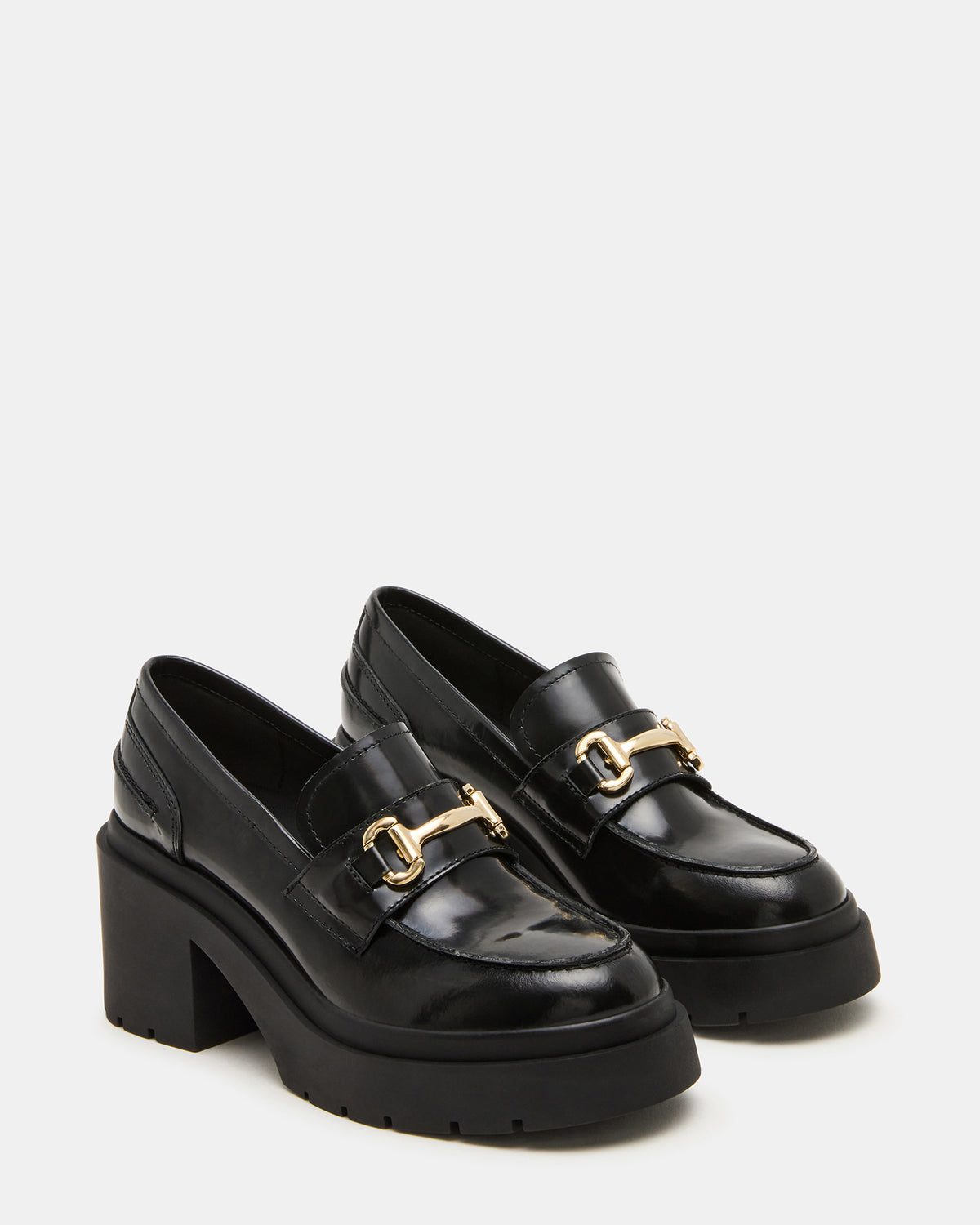 LAZRA Black Platform Lug Block Heel Women's Loafer