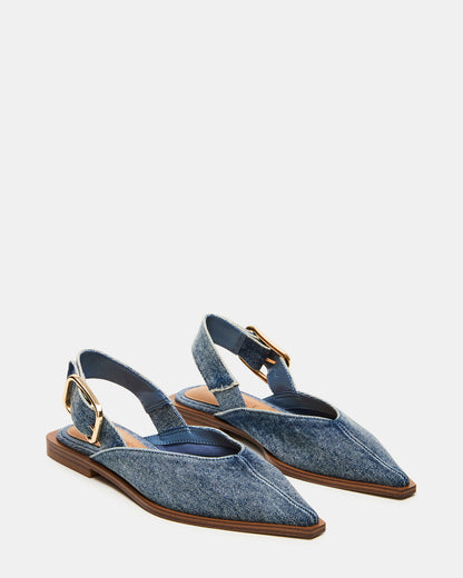 SHAY Denim Fabric Pointed-Toe Slingback Ballet Women's Flat