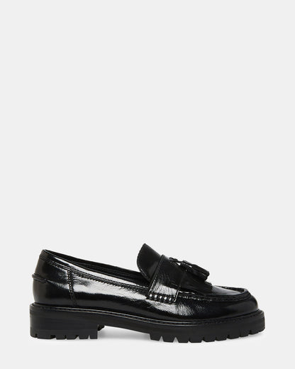 MINKA Black Leather Women's Platform Lug Sole Loafer