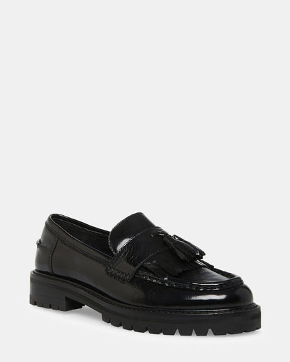 MINKA Black Leather Women's Platform Lug Sole Loafer