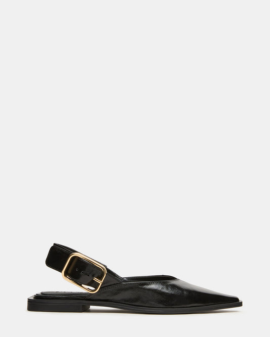 SHAY Black Leather Pointed-Toe Slingback Ballet Women's Flat