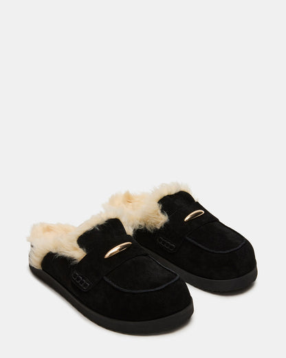 TOBIN Faux Fur Black Suede Slip-On Mule Women's Flat