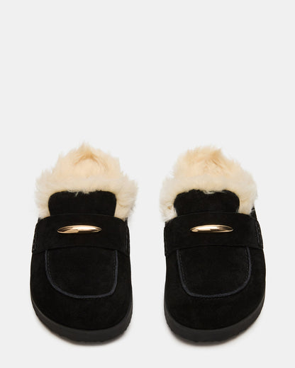 TOBIN Faux Fur Black Suede Slip-On Mule Women's Flat