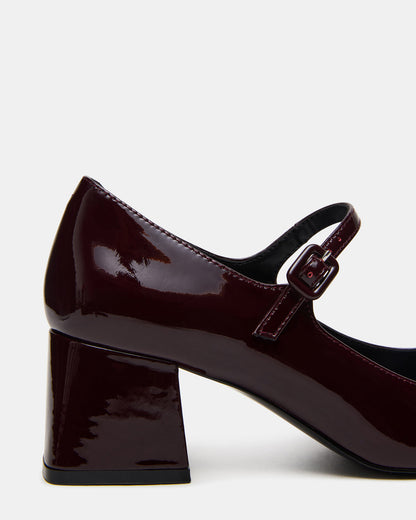 DARCEY Wine Patent Square-Toe Mary Jane Block Heel Women's Loafer
