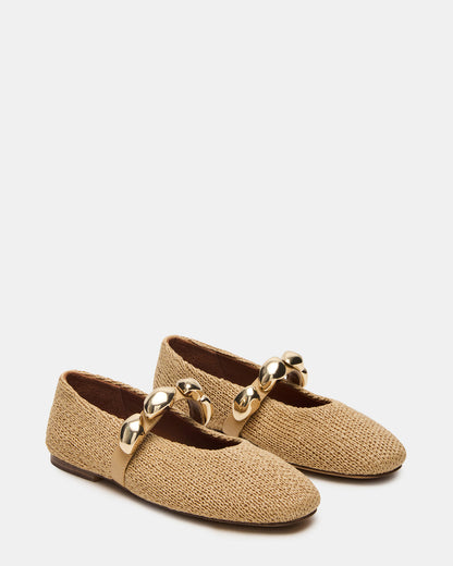 POPPIN Natural Raffia Mary Jane Ballet Women's Flat