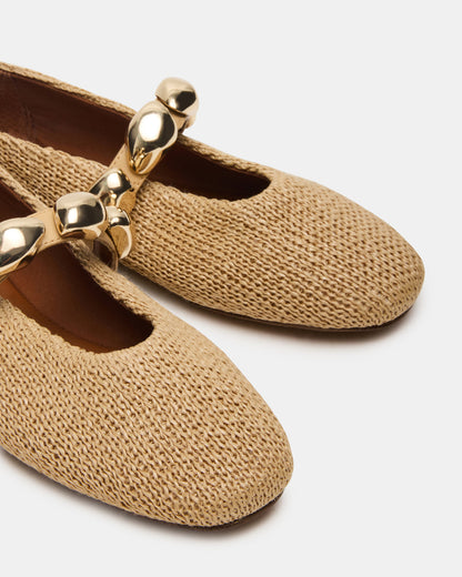 POPPIN Natural Raffia Mary Jane Ballet Women's Flat