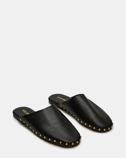 PEARSON Black Leather Rounded-Toe Slip-On Women's Flat