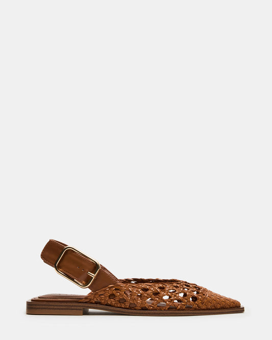 SHAY Woven Cognac Pointed-Toe Slingback Ballet Women's Flat