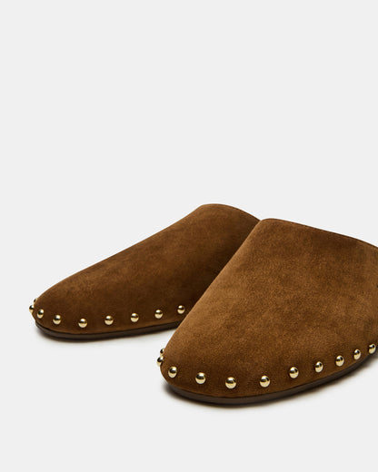 PEARSON Chestnut Suede Rounded-Toe Slip-On Women's Flat