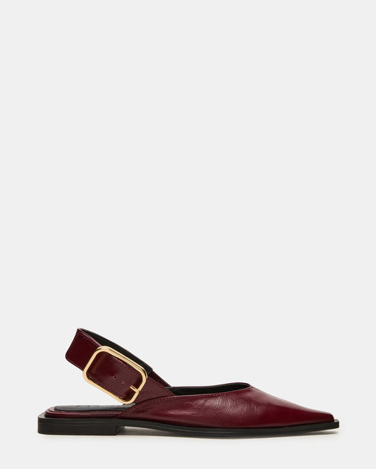 SHAY Burgundy Leather Pointed-Toe Slingback Ballet Women's Flat