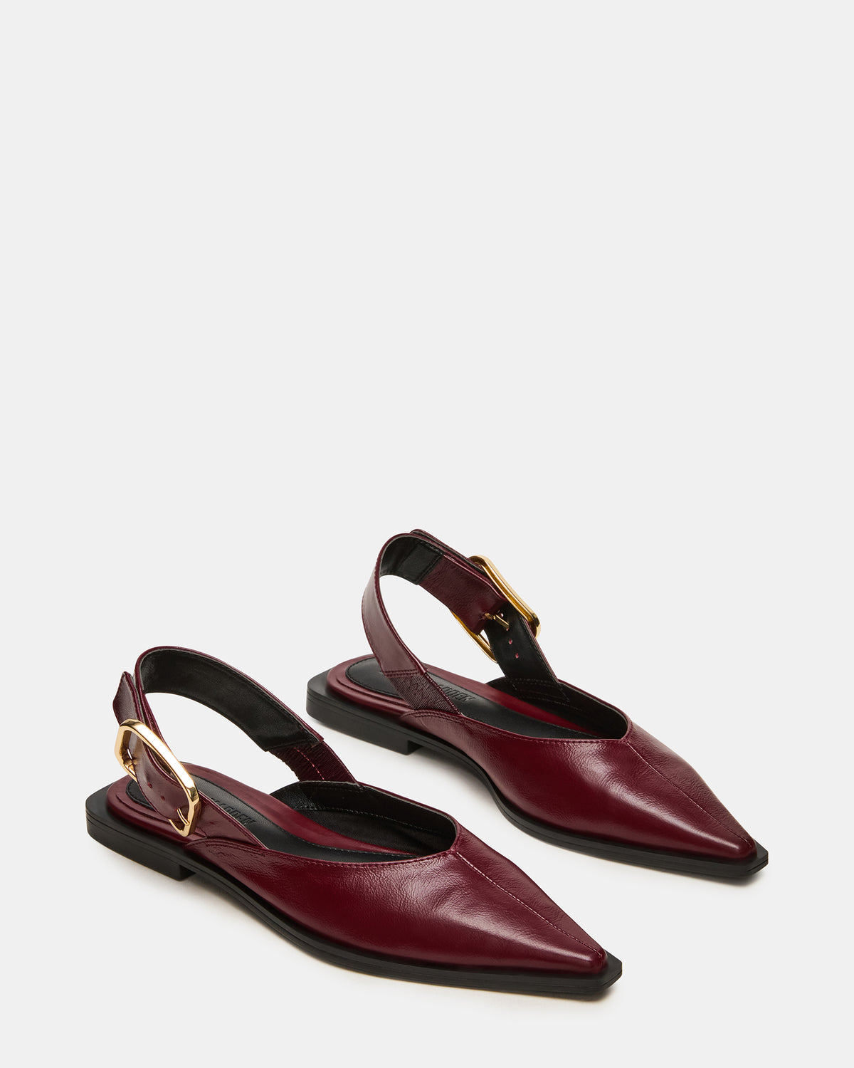SHAY Burgundy Leather Pointed-Toe Slingback Ballet Women's Flat