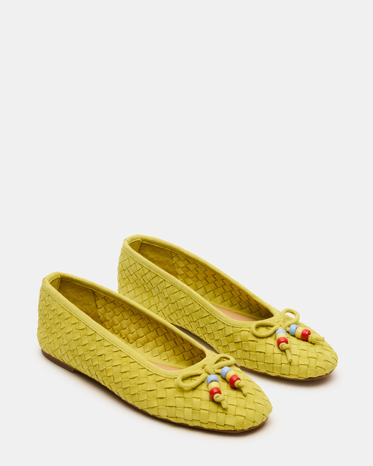DIVY Lime Leather Woven Bow Ballet Round-Toe Women's Flat