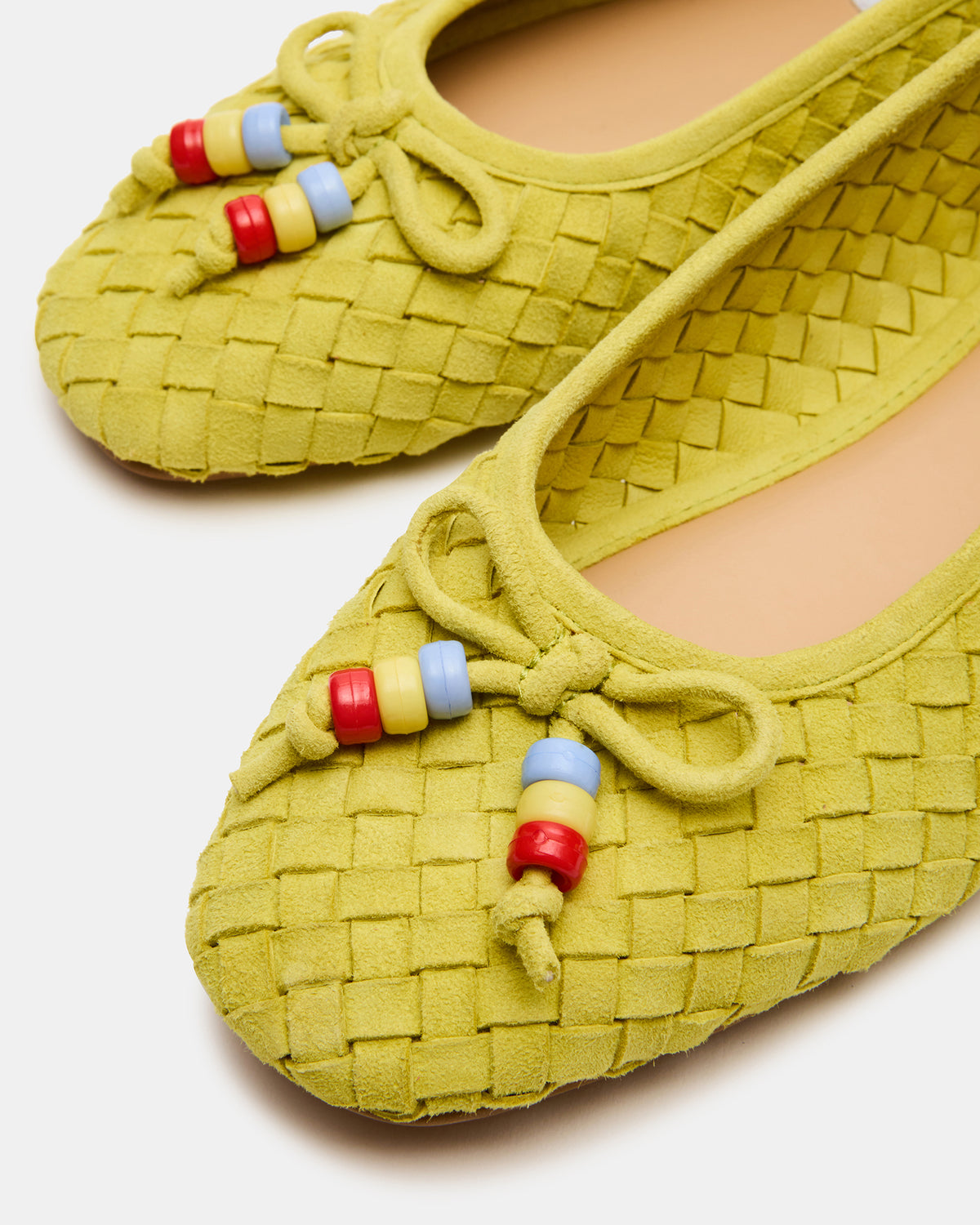 DIVY Lime Leather Woven Bow Ballet Round-Toe Women's Flat