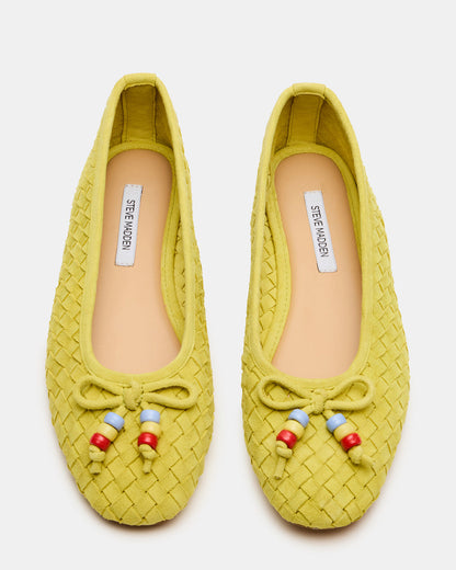 DIVY Lime Leather Woven Bow Ballet Round-Toe Women's Flat