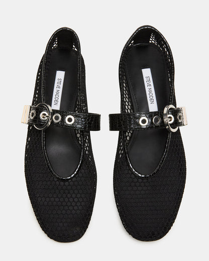 LUCIA Black Mesh Mary Jane Ballet Women's Flat