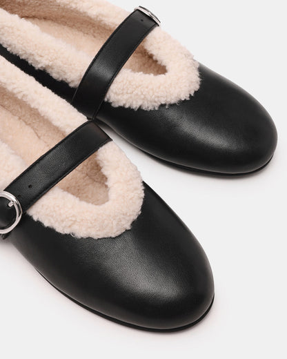 LODGE Black Leather Mary Jane Round-Toe Women's Flat