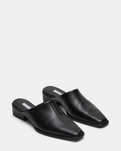DESSA Black Leather Square-Toe Mule Women's Flat