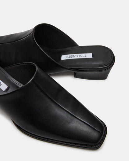 DESSA Black Leather Square-Toe Mule Women's Flat