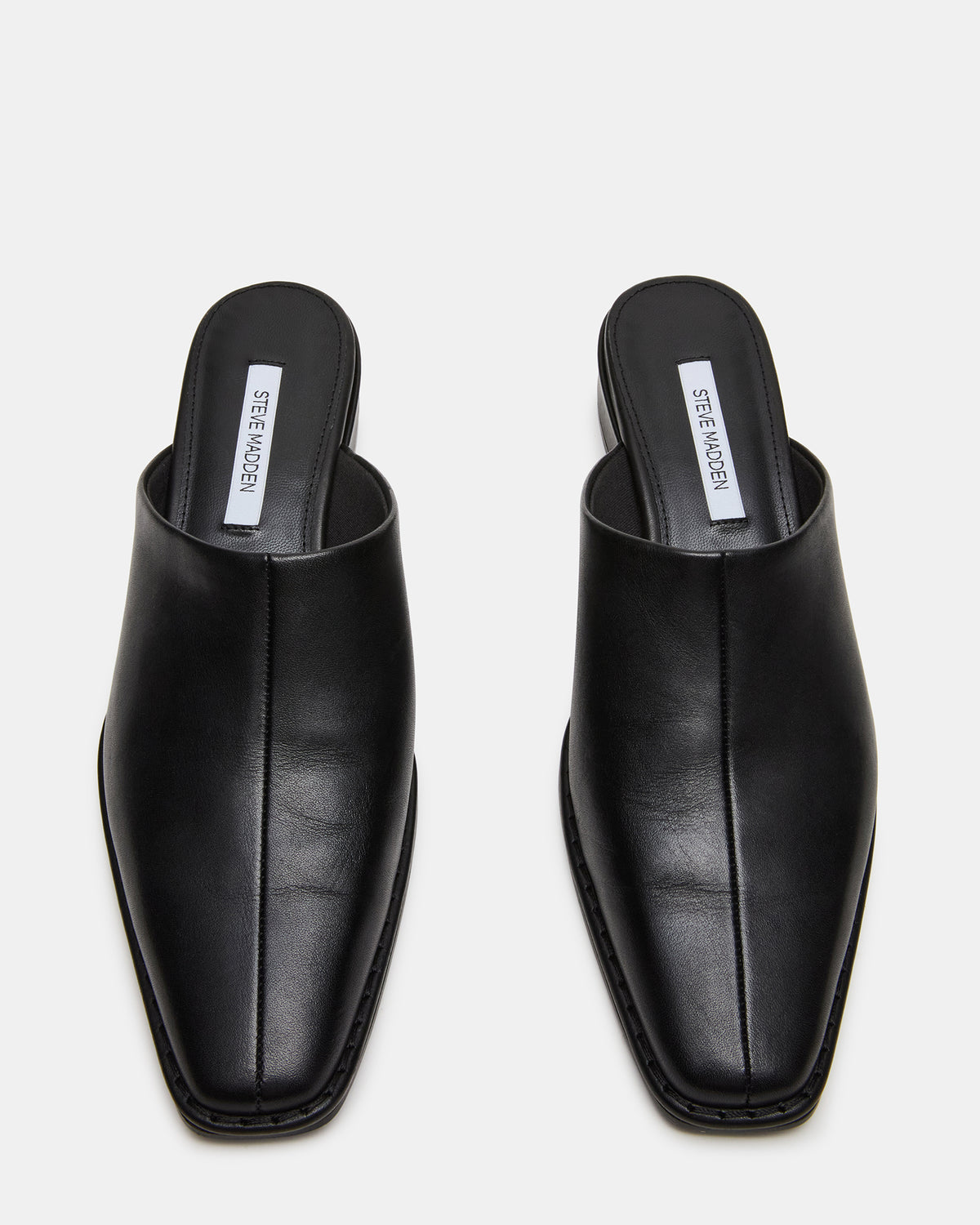 DESSA Black Leather Square-Toe Mule Women's Flat