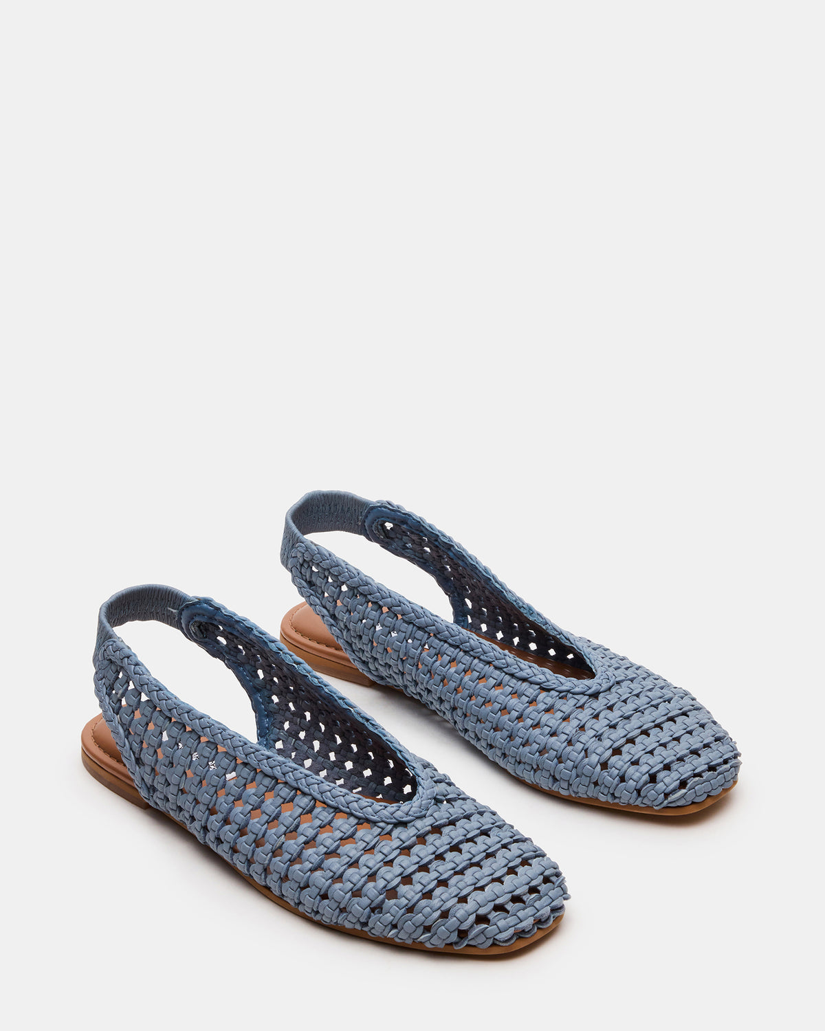 RUMI Blue Leather Woven Slingback Round-Toe Women's Flat