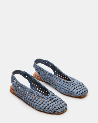 RUMI Blue Leather Woven Slingback Round-Toe Women's Flat