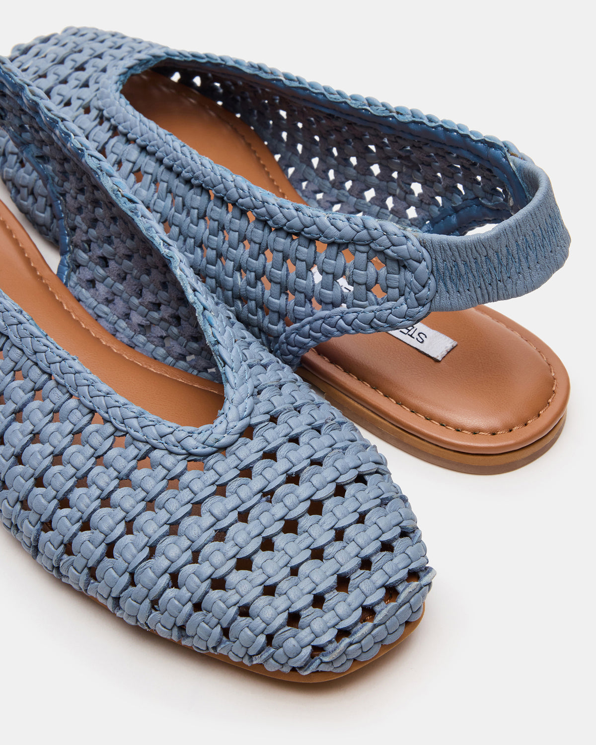 RUMI Blue Leather Woven Slingback Round-Toe Women's Flat