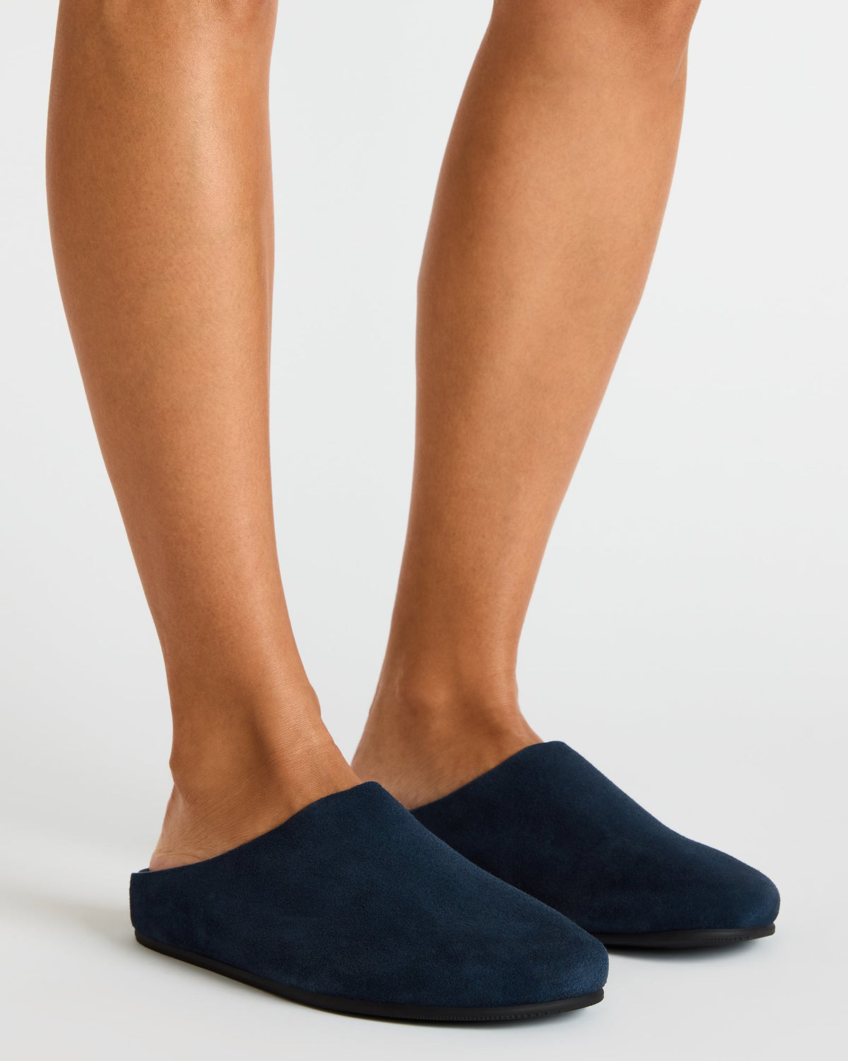 FERN Navy Suede Mule Slip-On Round-Toe Women's Flat