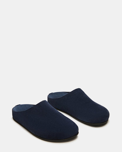 FERN Navy Suede Mule Slip-On Round-Toe Women's Flat